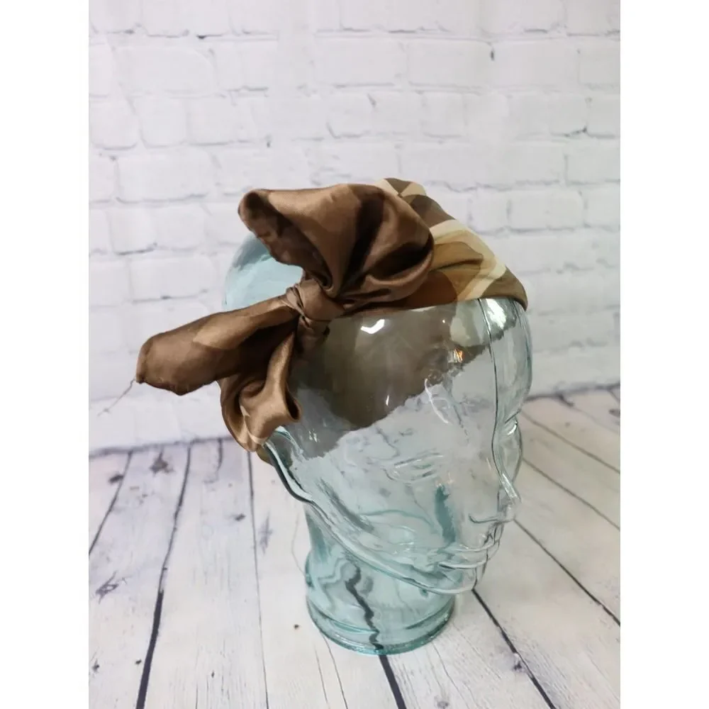 Vintage Italian Scarf – 60s Acetate Brown Wavy Print Headscarf Made in Italy
